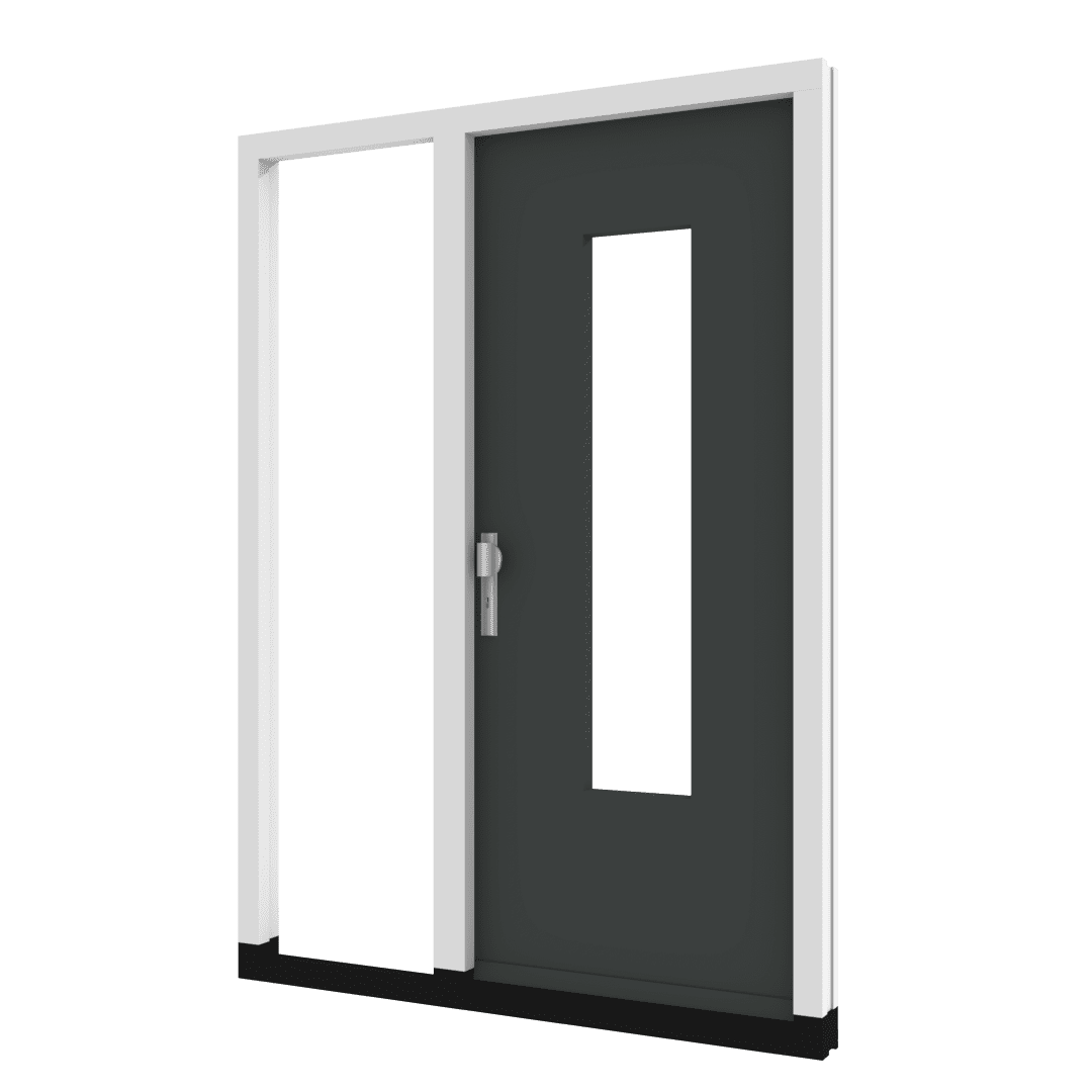 Houten voordeur met glas in het midden en zijlicht aan linkerzijde