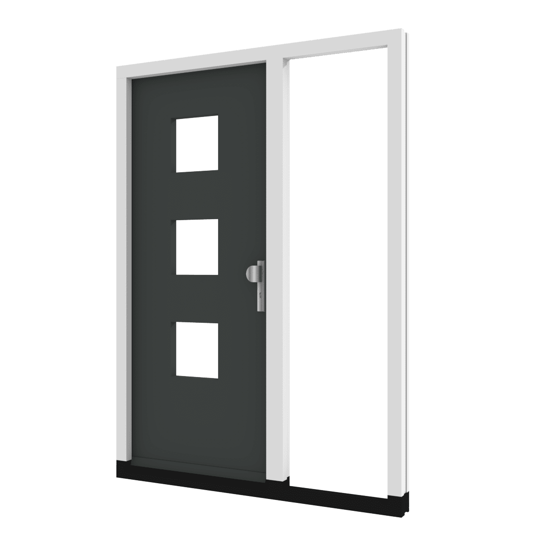 Houten voordeur met drie vlakken glas met zijlicht rechterzijde