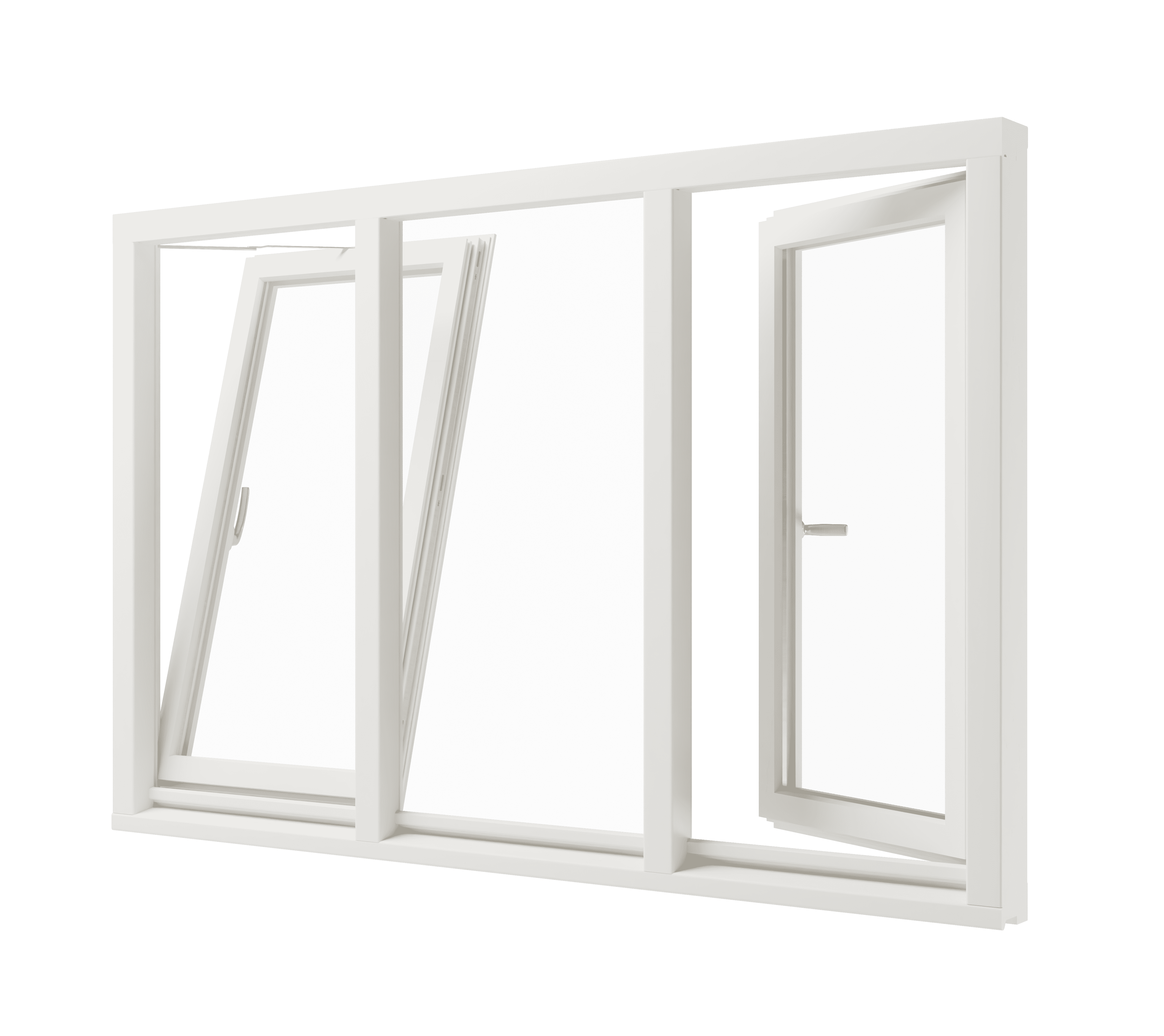 2 draaikiepramen en vast glas - hout